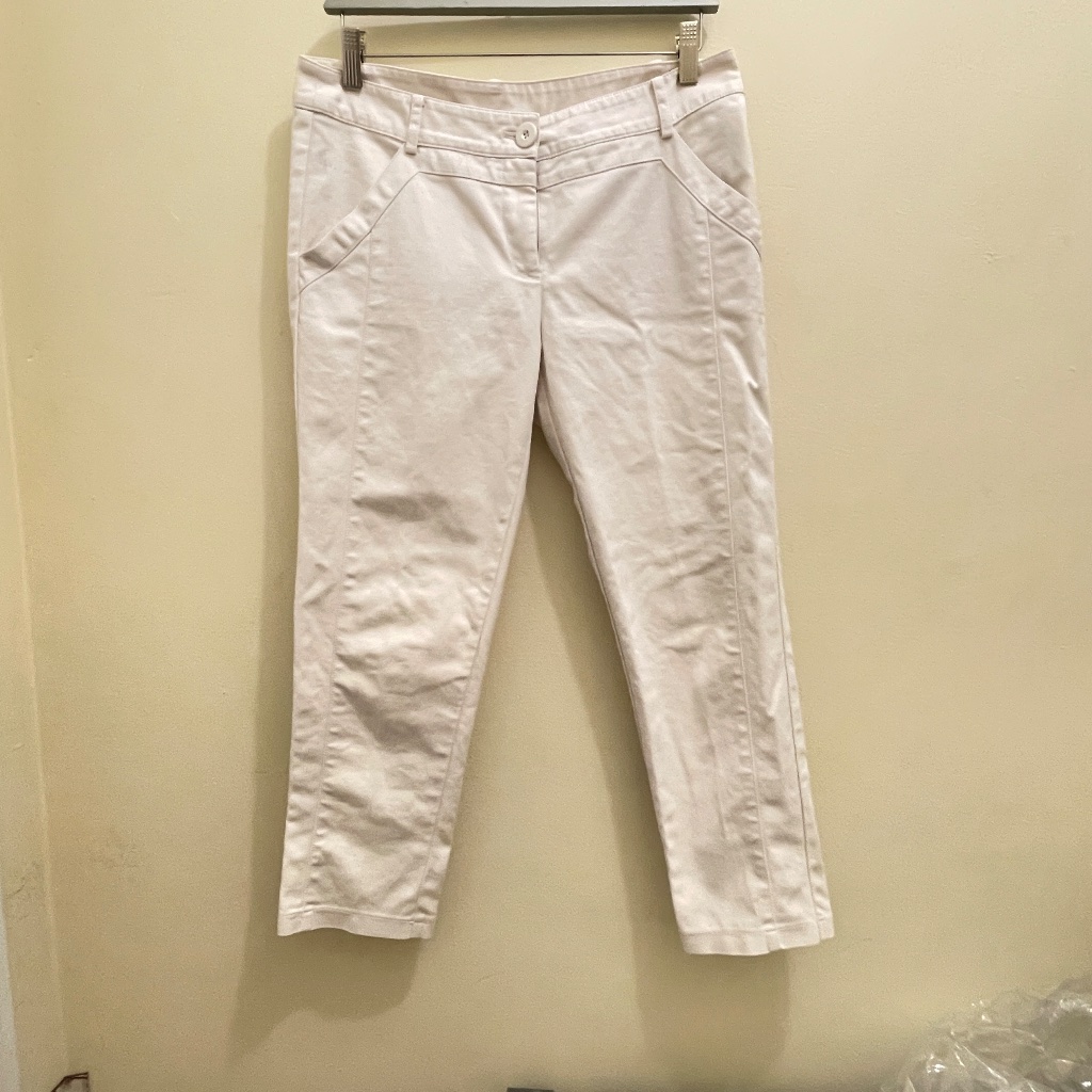 Iroo White Cropped Pants, Waist Size 30, 97% Cotton, 3% Spandex